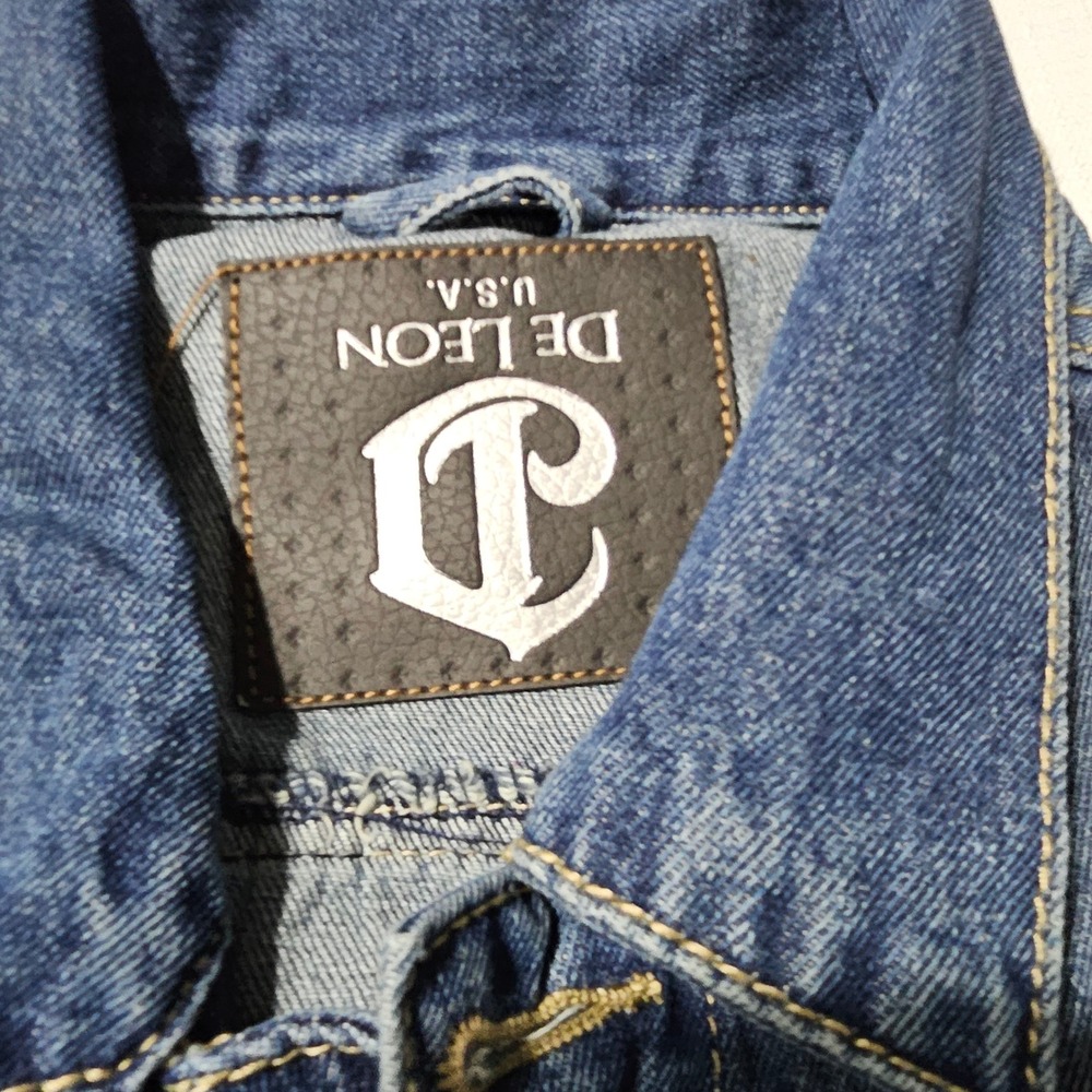 De Leon USA‎ Denim Vest Blue Graphic No Justice Rise to Greatness Mens Large - Picture 5 of 13